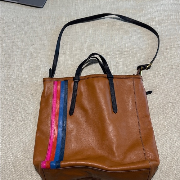 Vintage Fossil Camilla Convertible Backpack /Tote Cow Hide Leather Camel Brown - Picture 3 of 12